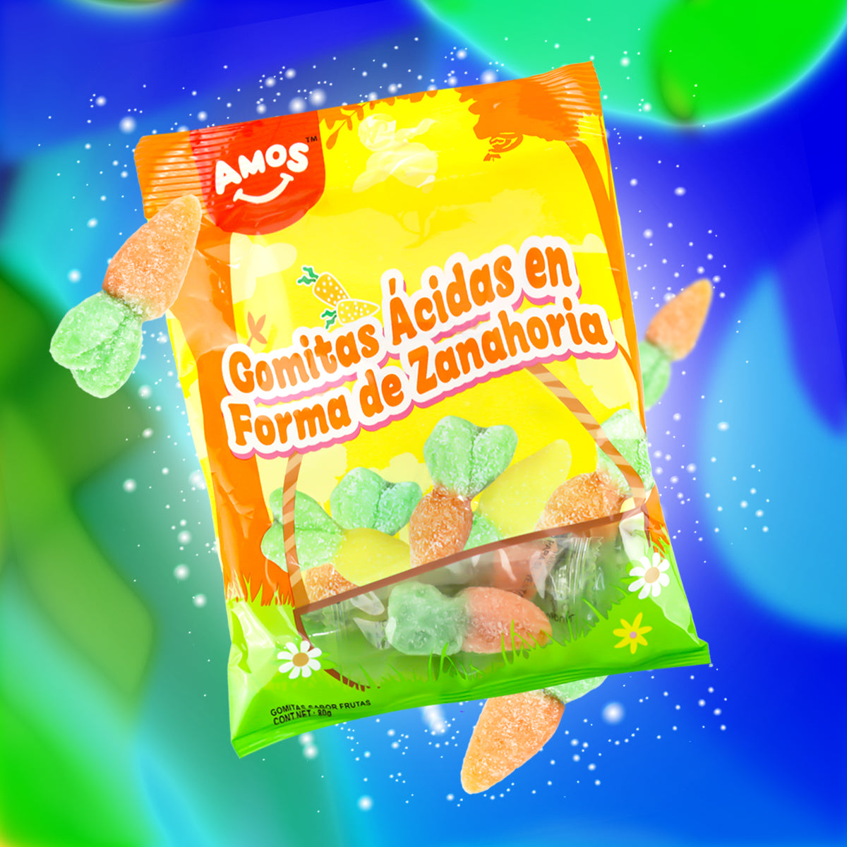 Gomitas Ácidas en Forma de Zanahoria, Amos, 80 g