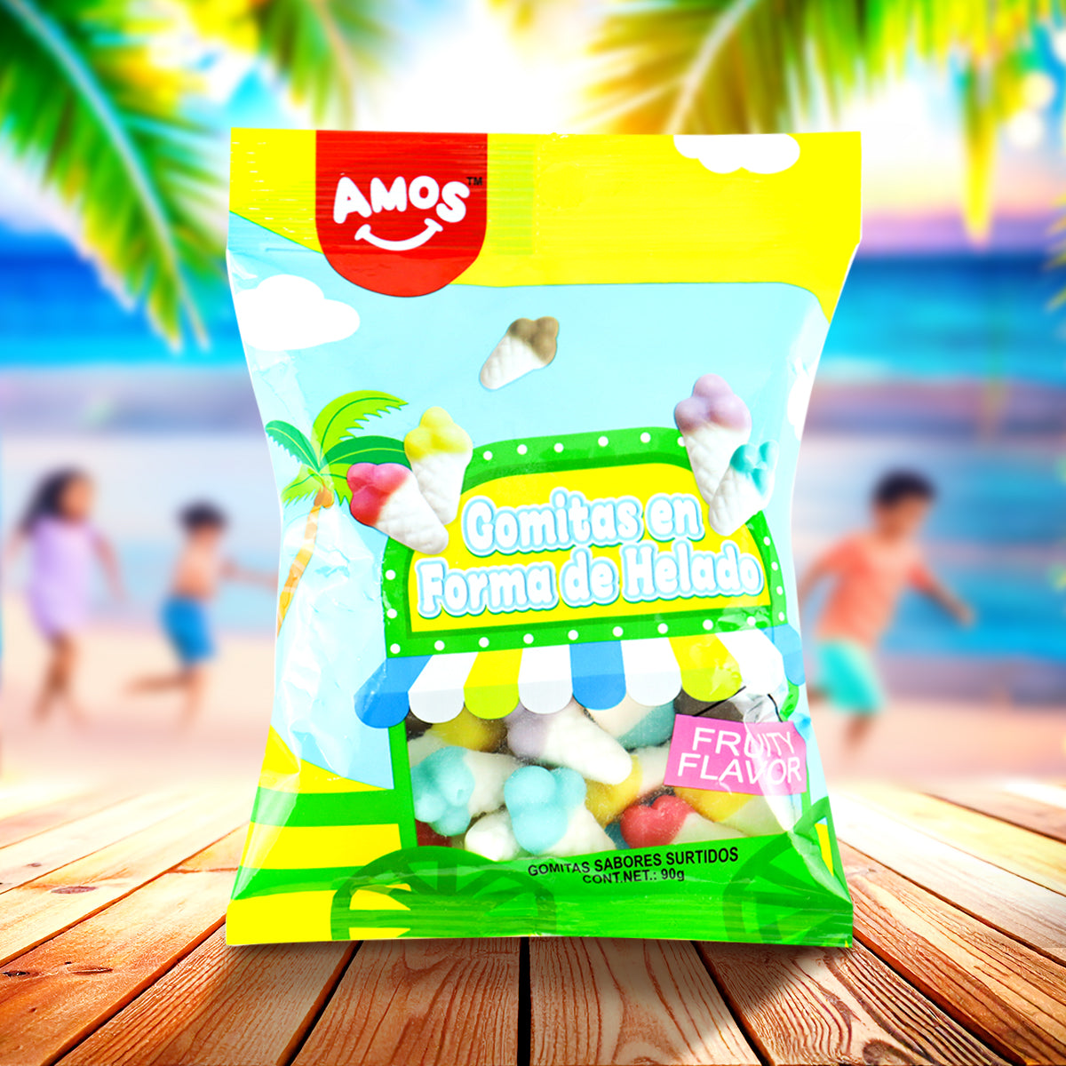 Gomitas en Forma de Helado, Sabor Frutal, Amos, 90 g