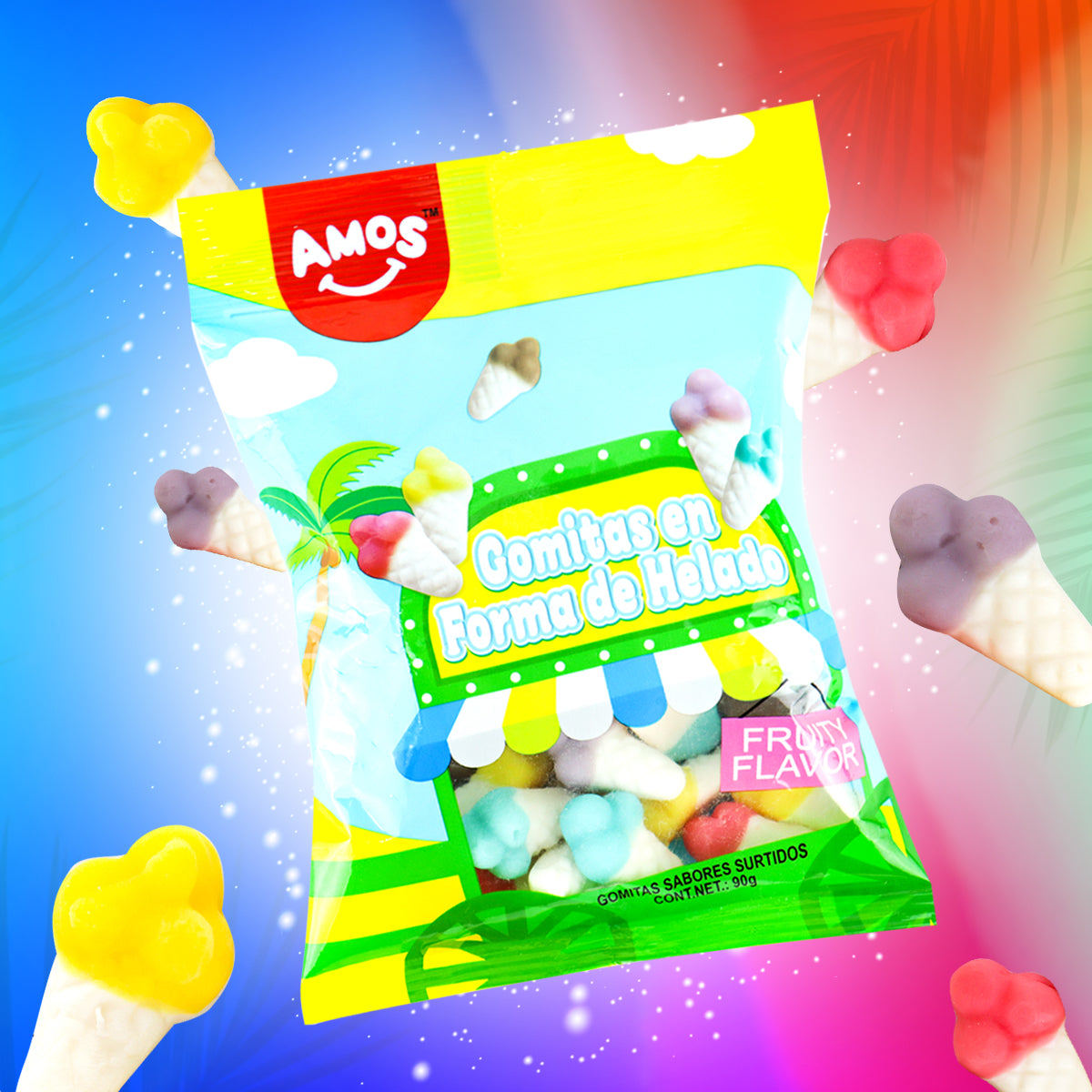 Gomitas en Forma de Helado, Sabor Frutal, Amos, 90 g
