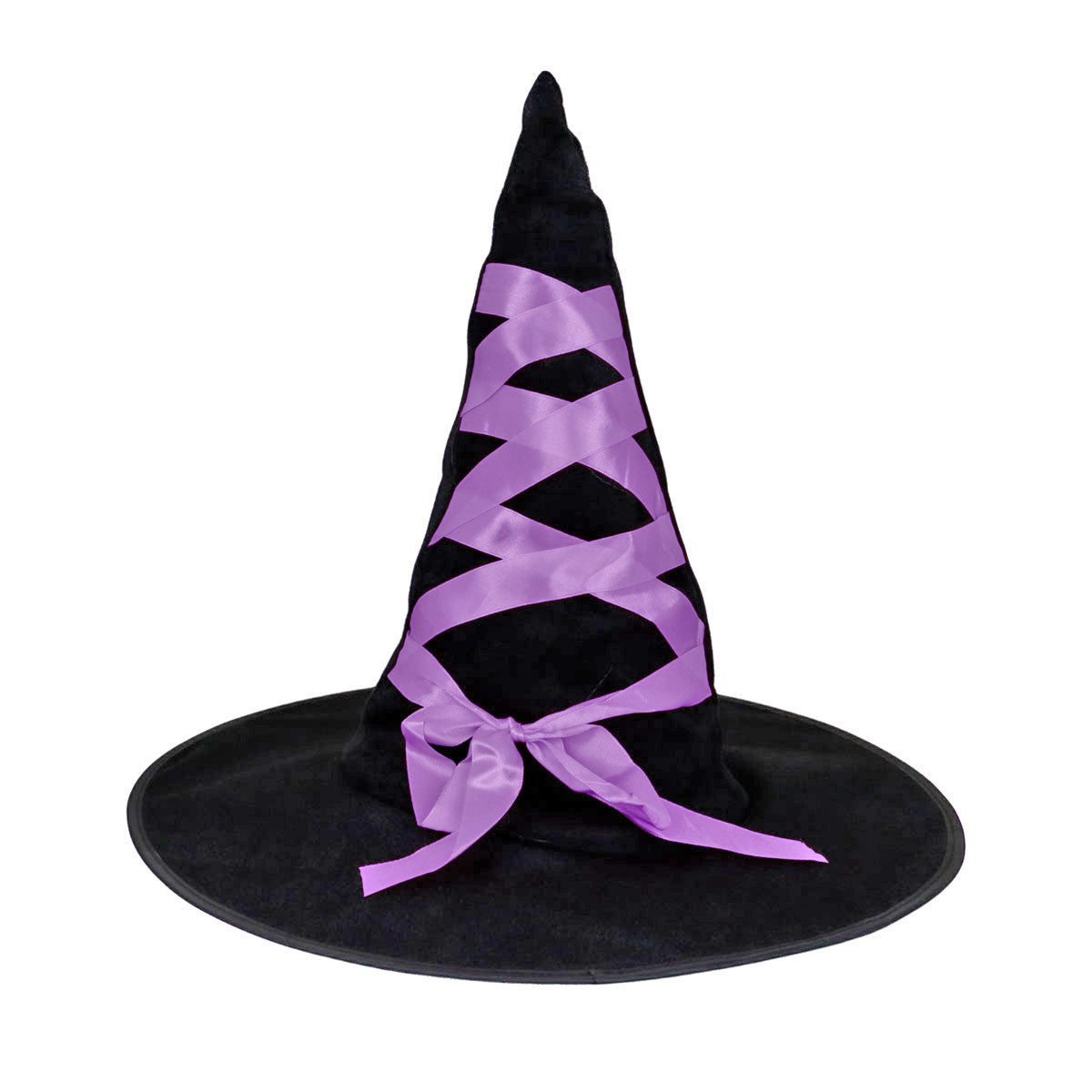 Sombrero de Bruja Negro Decorado con Listón Lila