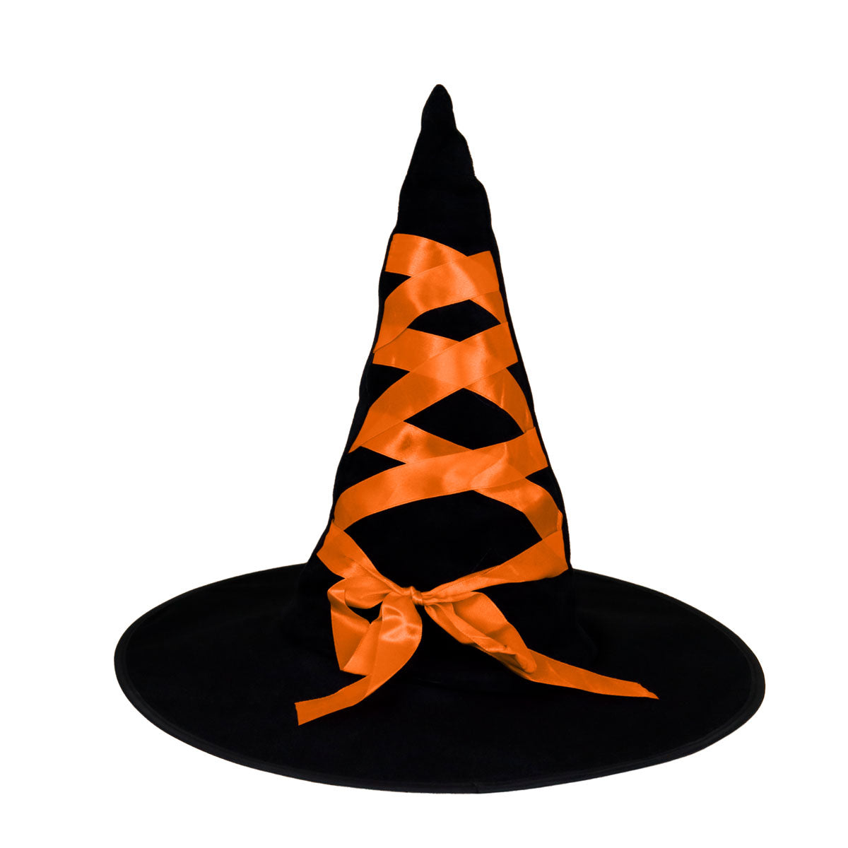 Sombrero de Bruja Negro Decorado con Listón Naranja