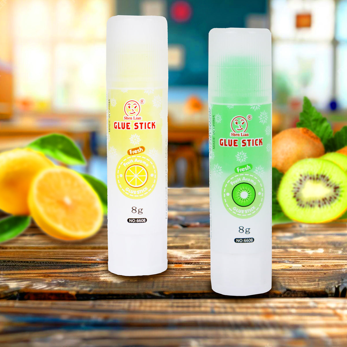 Lápiz Adhesivo con Aroma, Verde y Amarillo, 2 pzas