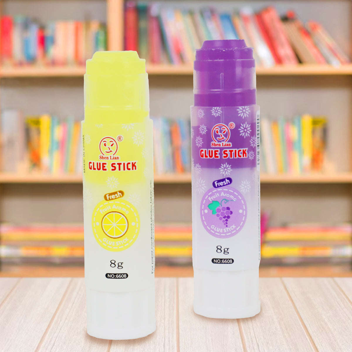 Lápiz Adhesivo con Aroma, Morado y Amarillo, 2 pzas