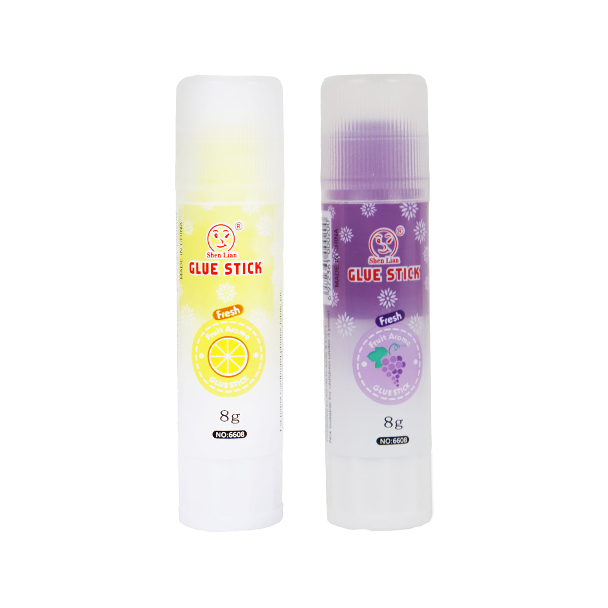Lápiz Adhesivo con Aroma, Morado y Amarillo, 2 pzas
