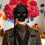 Media Máscara, Cráneo, Color Negro, Disfraz de Halloween