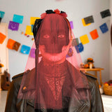 Media Máscara, Cráneo Negro con Velo, Disfraz de Halloween
