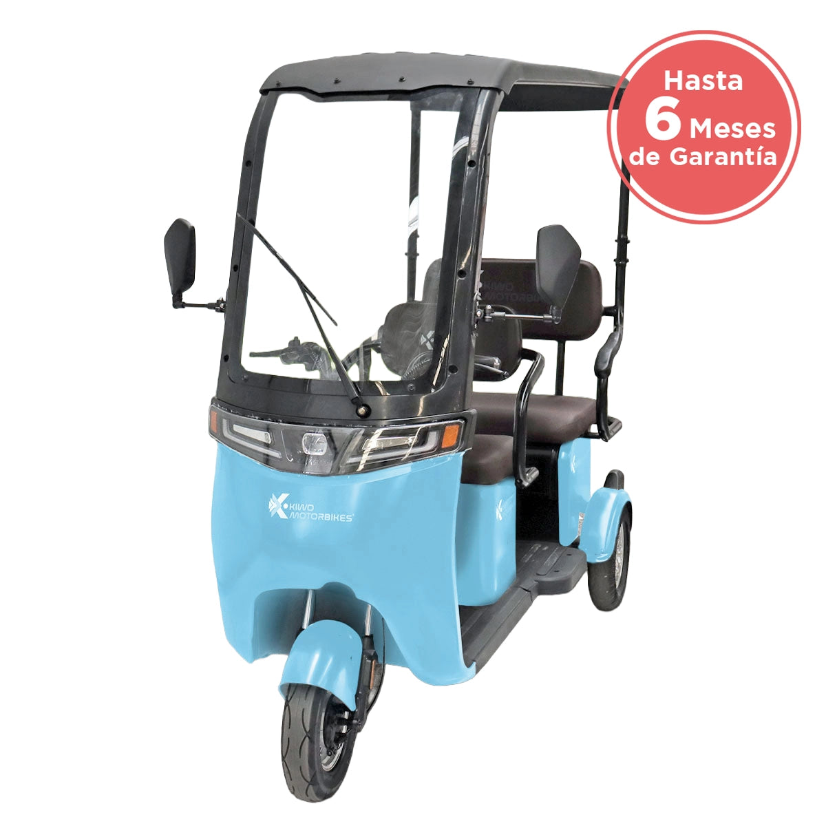 Kiwo, Triciclo Eléctrico con Techo, Modelo BTY002, Color Azul Cielo