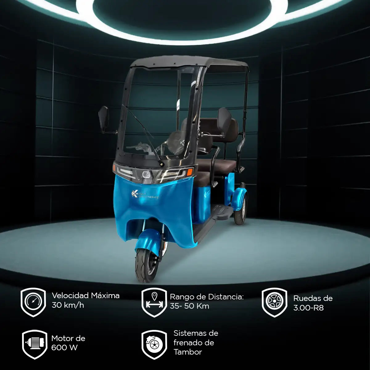 Kiwo, Triciclo Eléctrico con Techo, Modelo BTY002, Color Azul