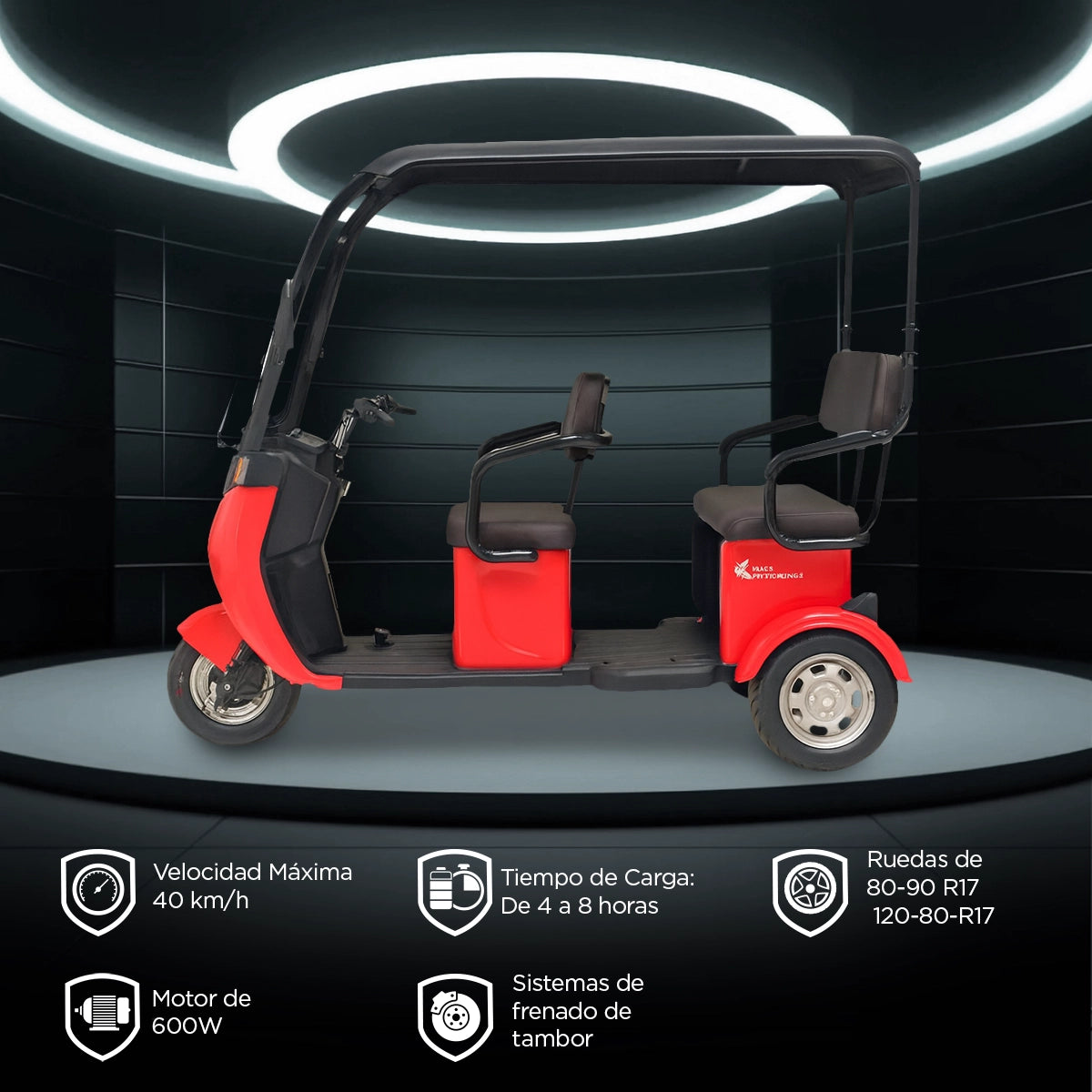 Kiwo, Triciclo Eléctrico con Techo, Modelo BTY002, Color Rojo