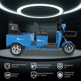 Kiwo, Triciclo Eléctrico para Pasajeros, Modelo BTY003, Color Azul