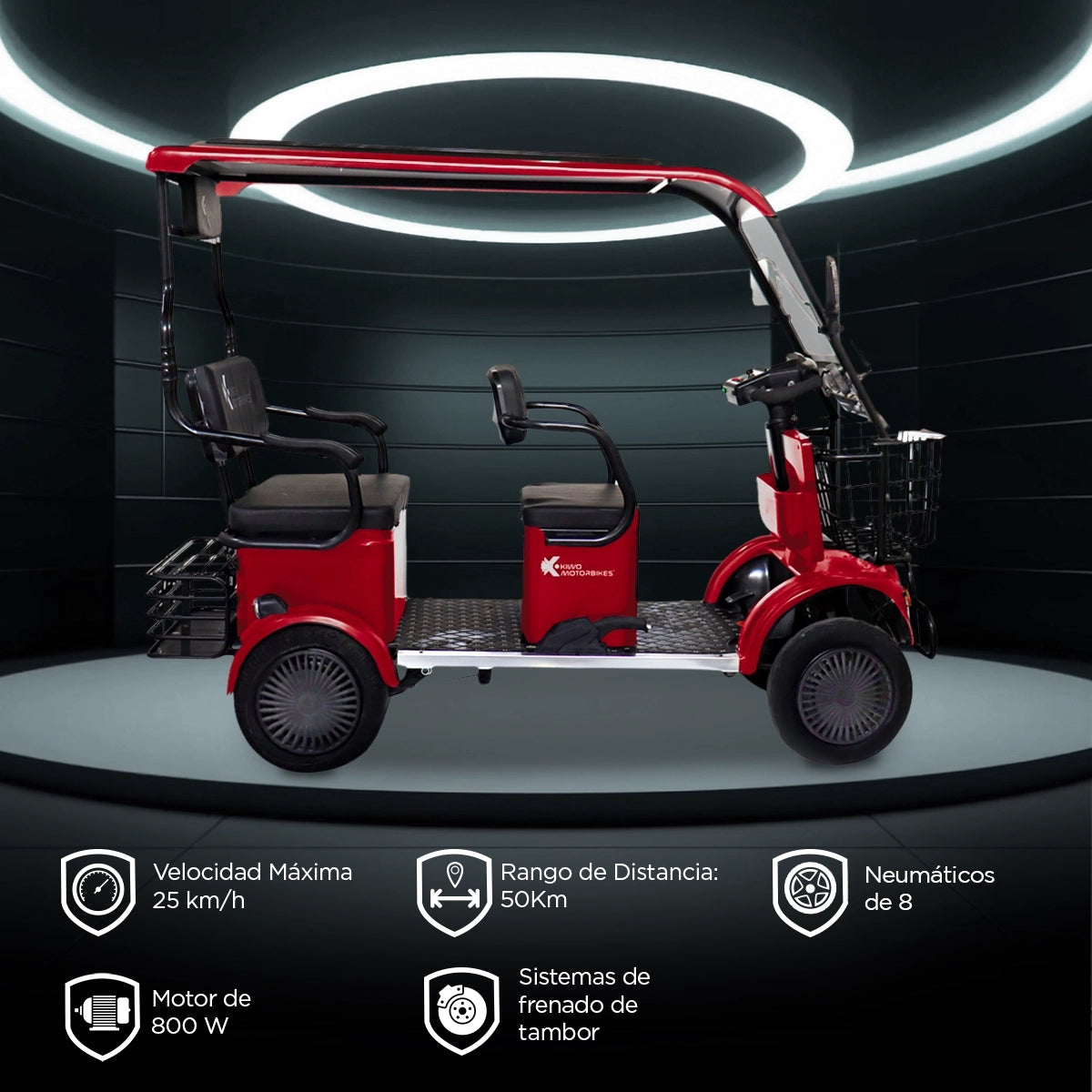 Kiwo, Vehículo Eléctrico con Techo, Modelo BTY001, Color Rojo