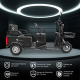 Kiwo, Triciclo Eléctrico para Pasajeros, Modelo BTY003, Color Negro