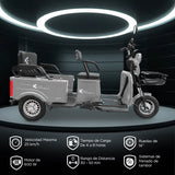 Kiwo, Triciclo Eléctrico para Pasajeros, Modelo BTY003, Color Gris