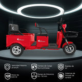 Kiwo, Triciclo Eléctrico para Pasajeros, Modelo BTY003, Color Rojo