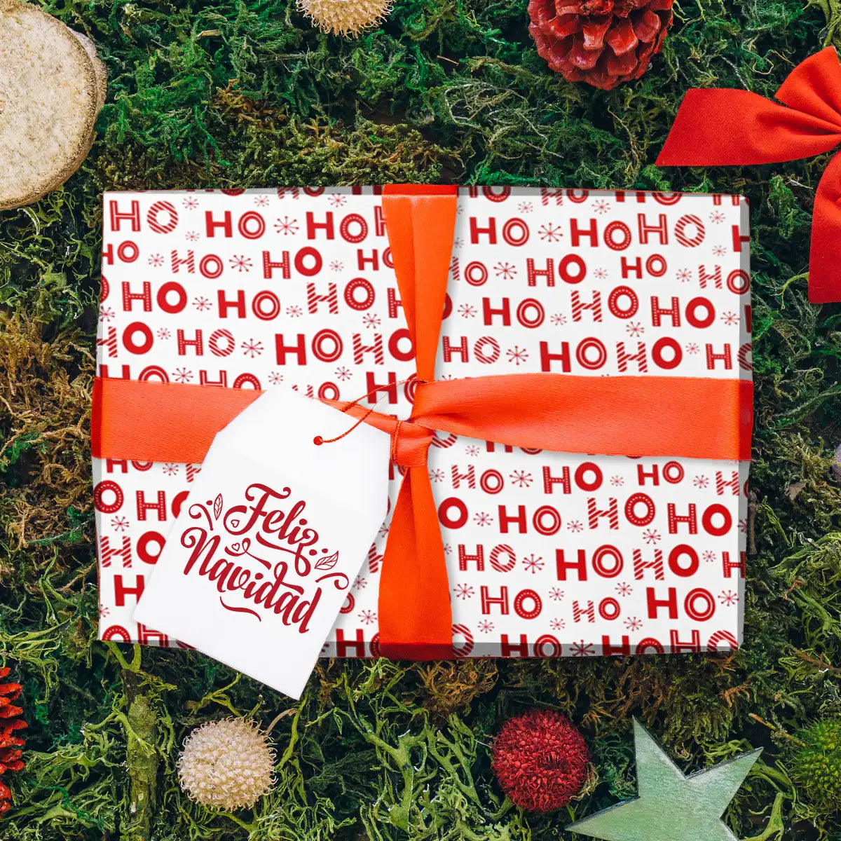 Papel para Envolver Regalos Navideño, HOHOHO, Color Blanco