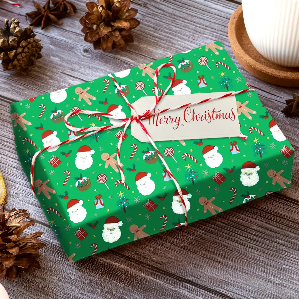 Papel para Envolver Regalos Navideño, Galletas de Jengibre, Color Verde