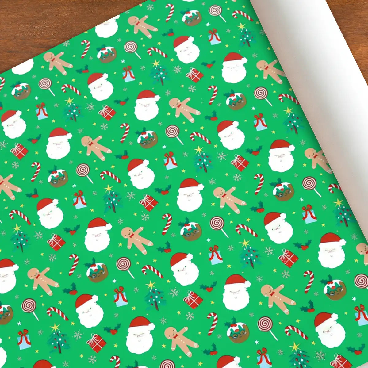Papel para Envolver Regalos Navideño, Galletas de Jengibre, Color Verde