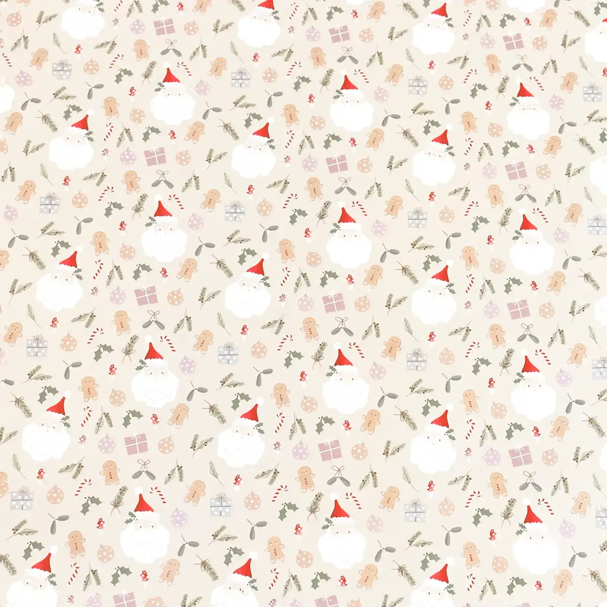 Papel para Envolver Regalos Navideño, Santa Claus, Color Beige
