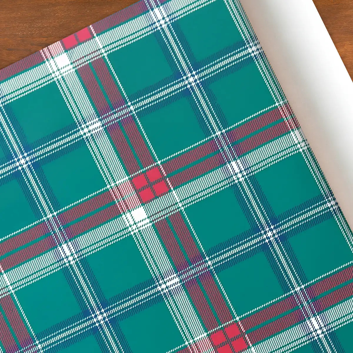 Papel para Envolver Regalos Navideño, Diseño Cuadros, Color Verde