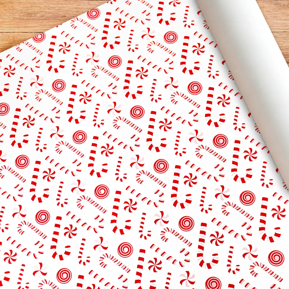 Papel para Envolver Regalos Navideño, Diseño Bastones de Dulce