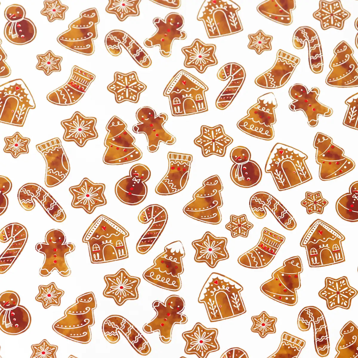 Papel para Envolver Regalos Navideño, Galletas de Jengibre, Color Blanco