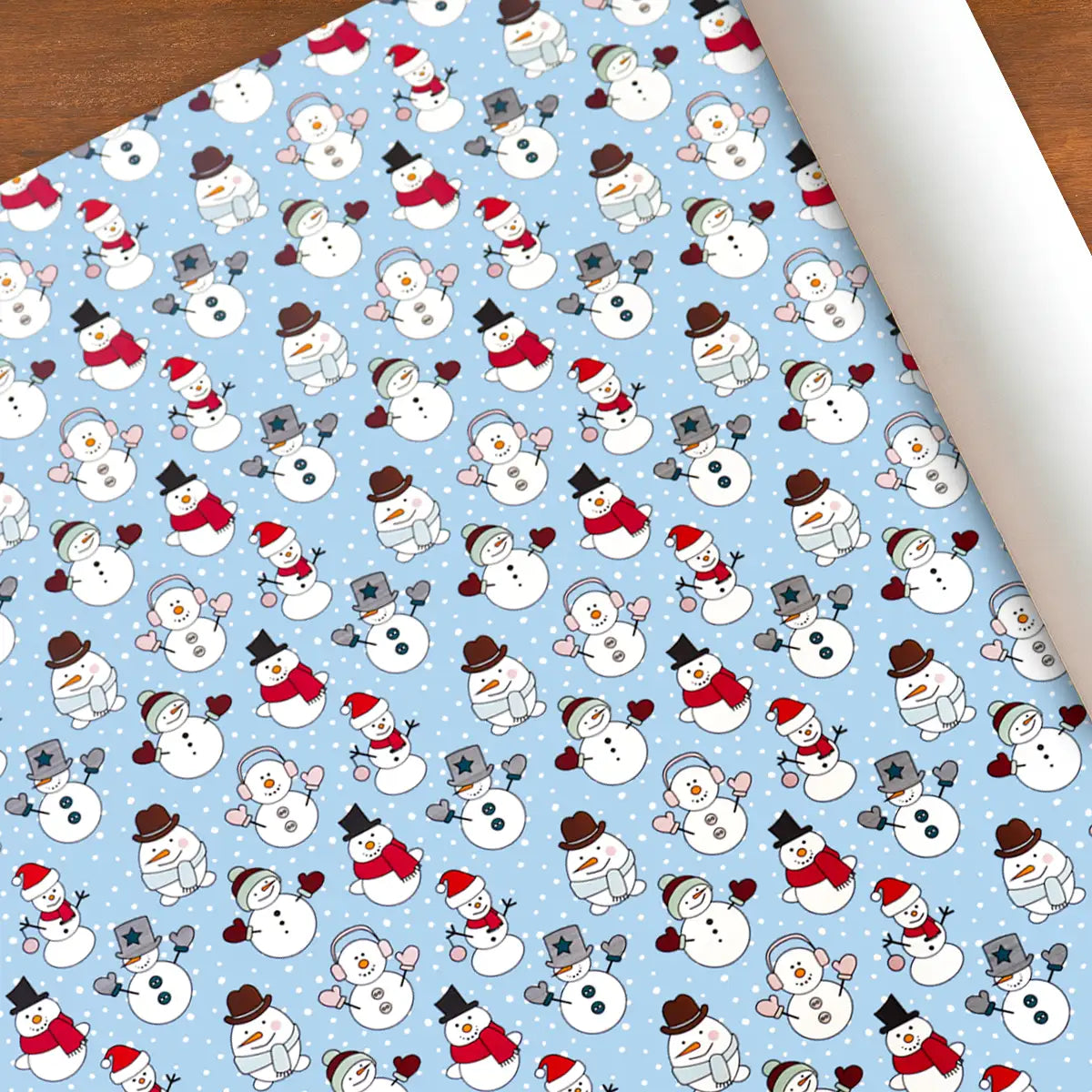 Papel para Envolver Regalos Navideño, Muñeco de Nieve, Color Azul