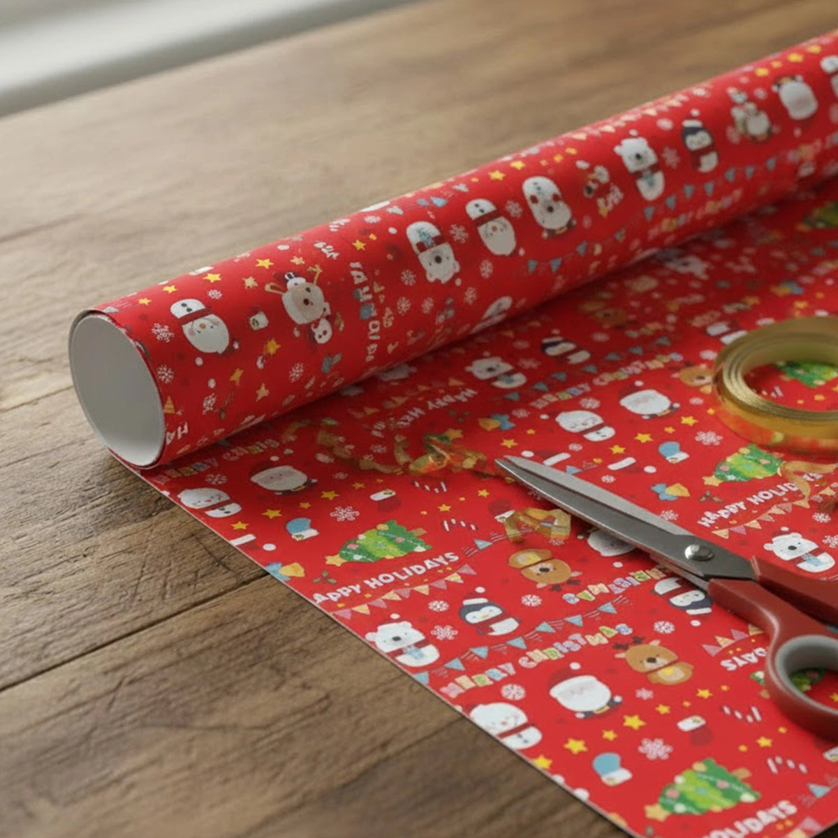 Papel para Envolver Regalos Navideño, Color Rojo