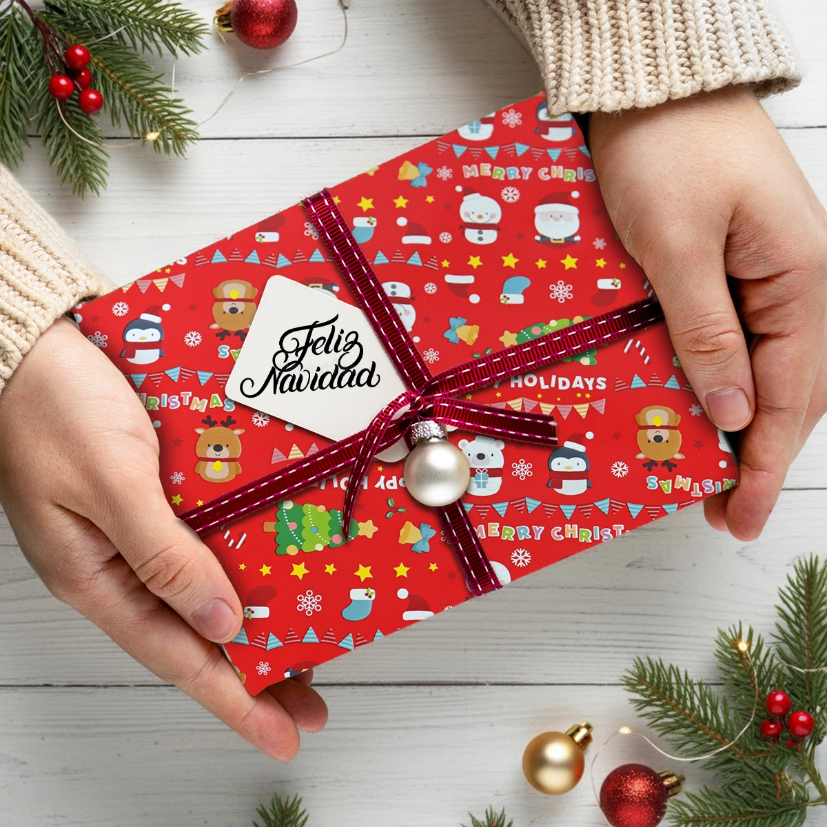 Papel para Envolver Regalos Navideño, Color Rojo