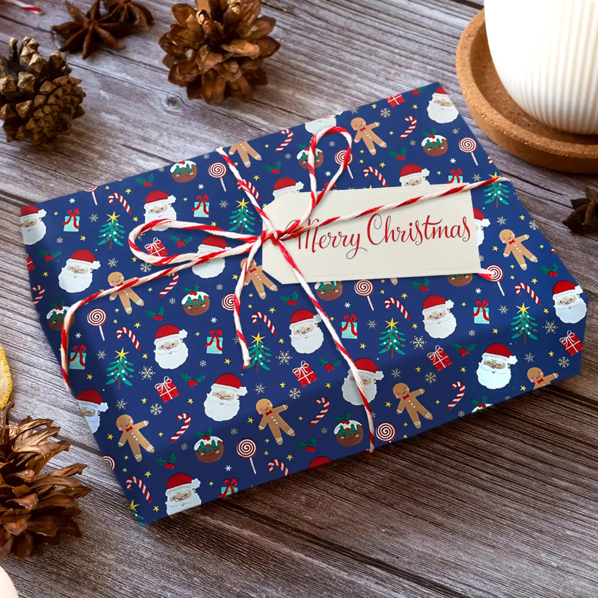 Papel para Envolver Regalos Navideño, Diseño Santa Claus