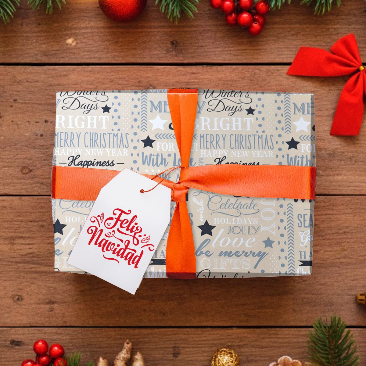 Papel para Envolver Regalos Navideño, Diseño Tipografía