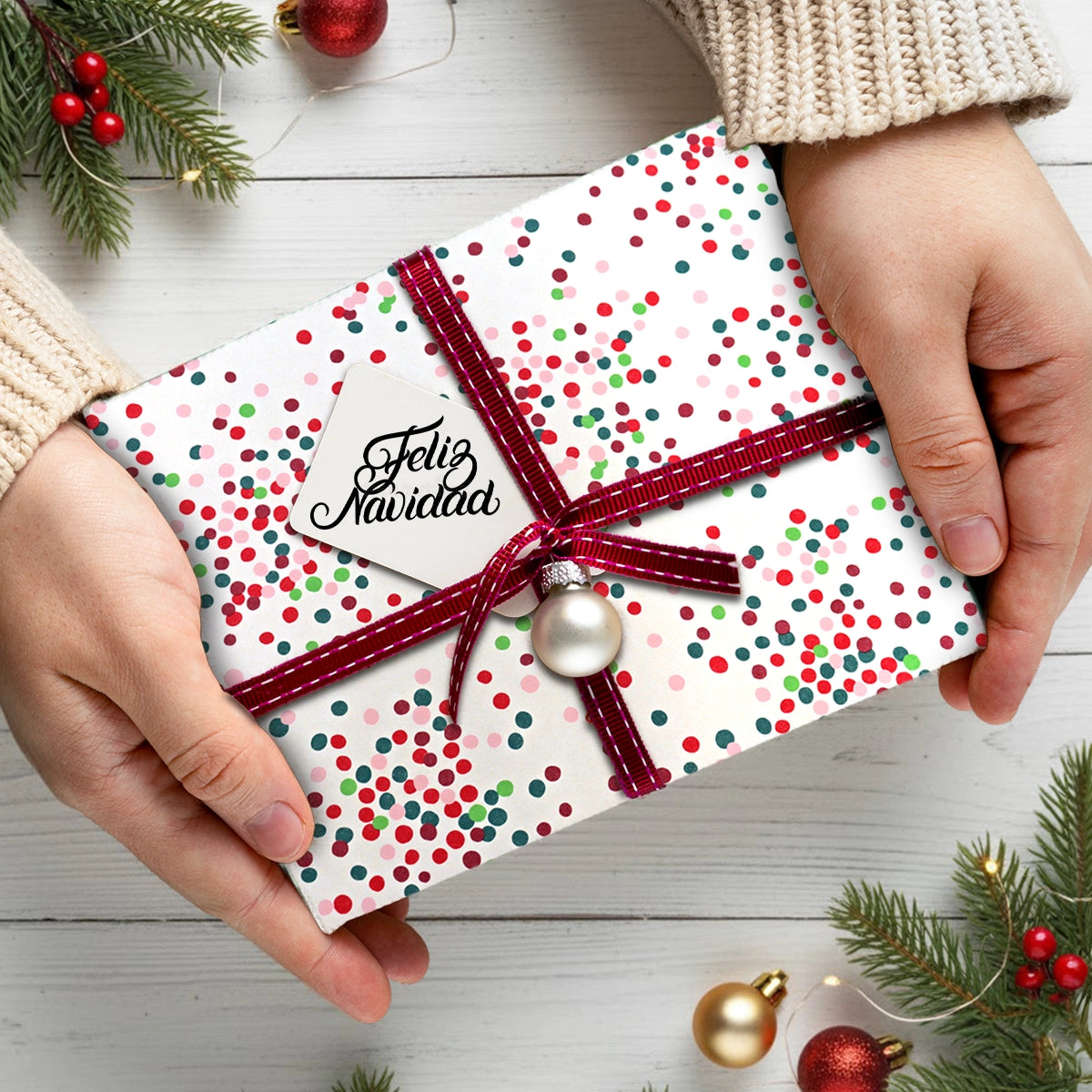 Papel para Envolver Regalos Navideño, Diseño Puntos
