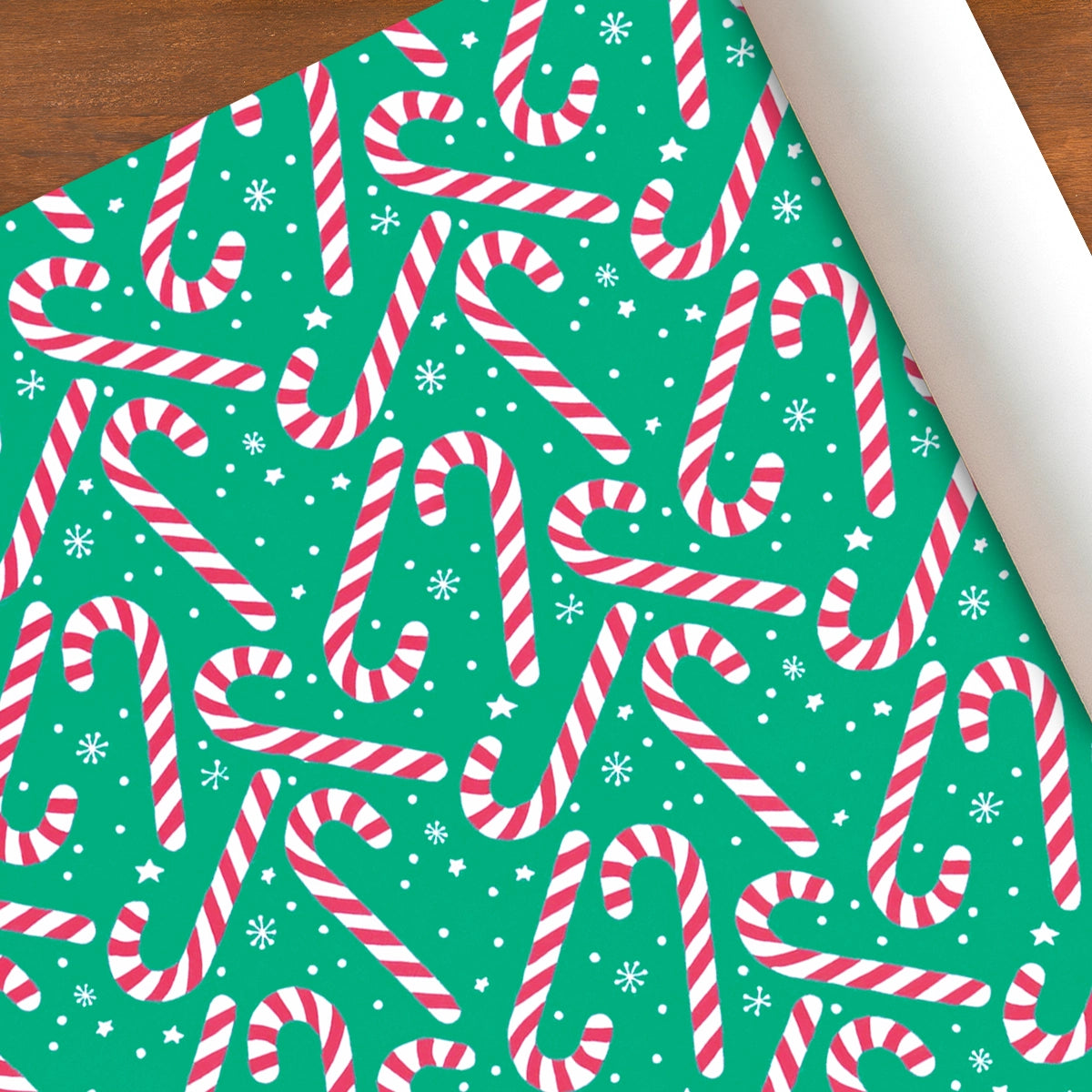 Papel Navideño para Envolver Regalos, Bastones, Color Verde