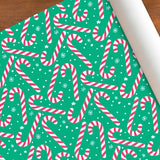 Papel Navideño para Envolver Regalos, Bastones, Color Verde