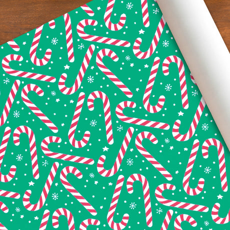 Papel Navideño para Envolver Regalos, Bastones, Color Verde