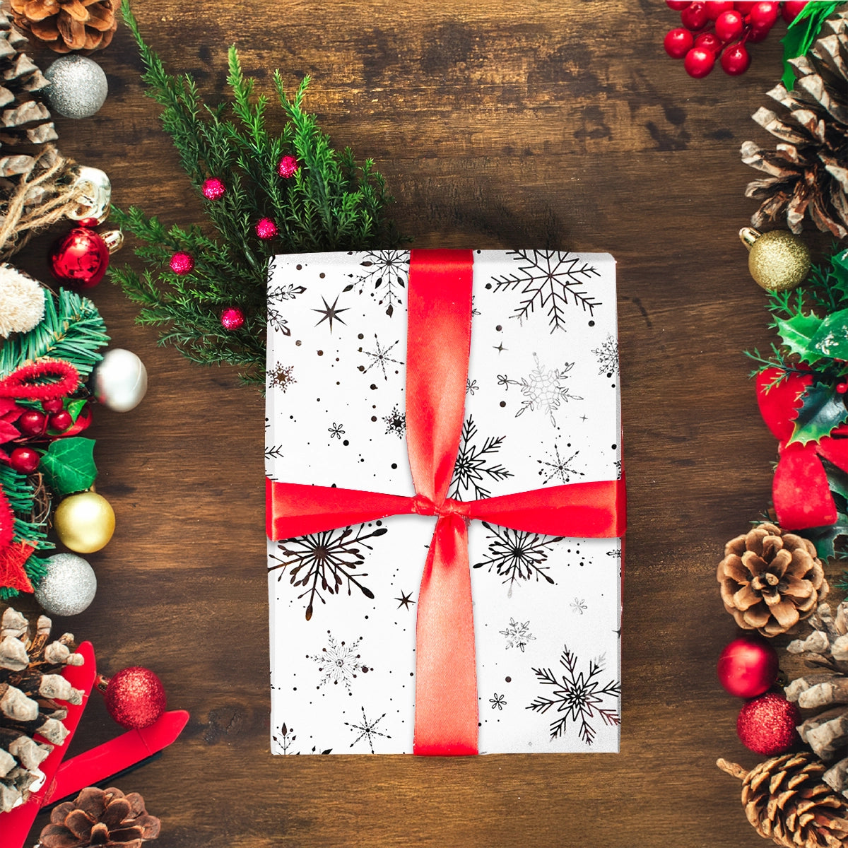 Papel Navideño para Envolver Regalos, Copos de Nieve, Color Blanco