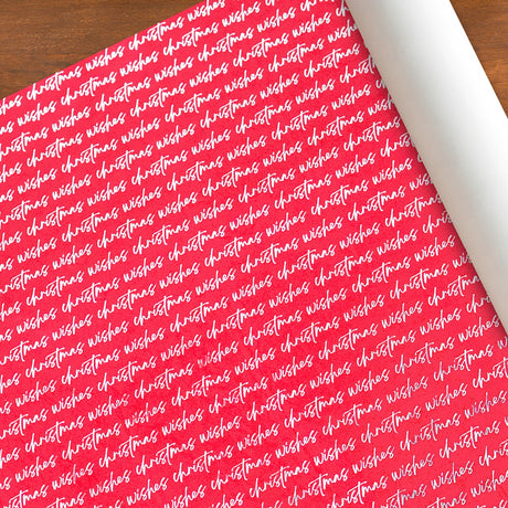 Papel Navideño para Envolver Regalos, Christmas Wishes, Color Rojo