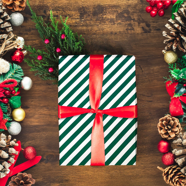 Papel Navideño para Envolver Regalos, Color Verde y Plata