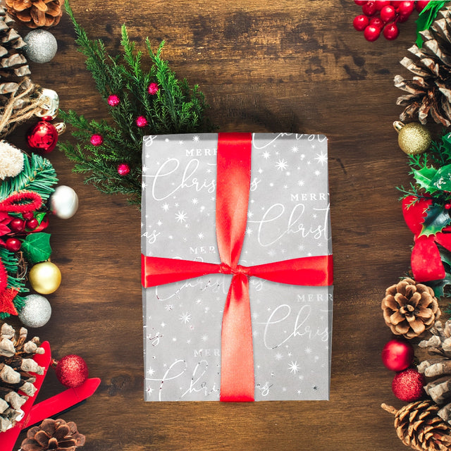Papel Navideño para Envolver Regalos, Merry Christmas, Brillante