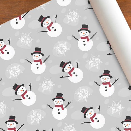 Papel Navideño para Envolver Regalos, Muñecos de Nieve, Color Plata