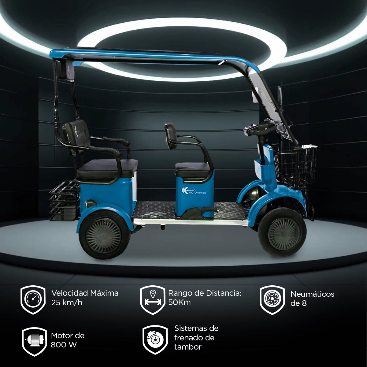 Kiwo, Vehículo Eléctrico con Techo, Modelo BTY001, Color Azul Metálico