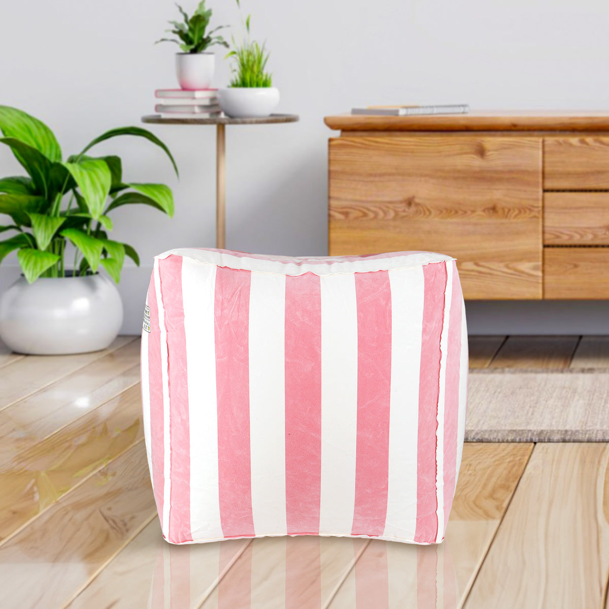 Puff Cubo Inflable, Color Rosa y Blanco
