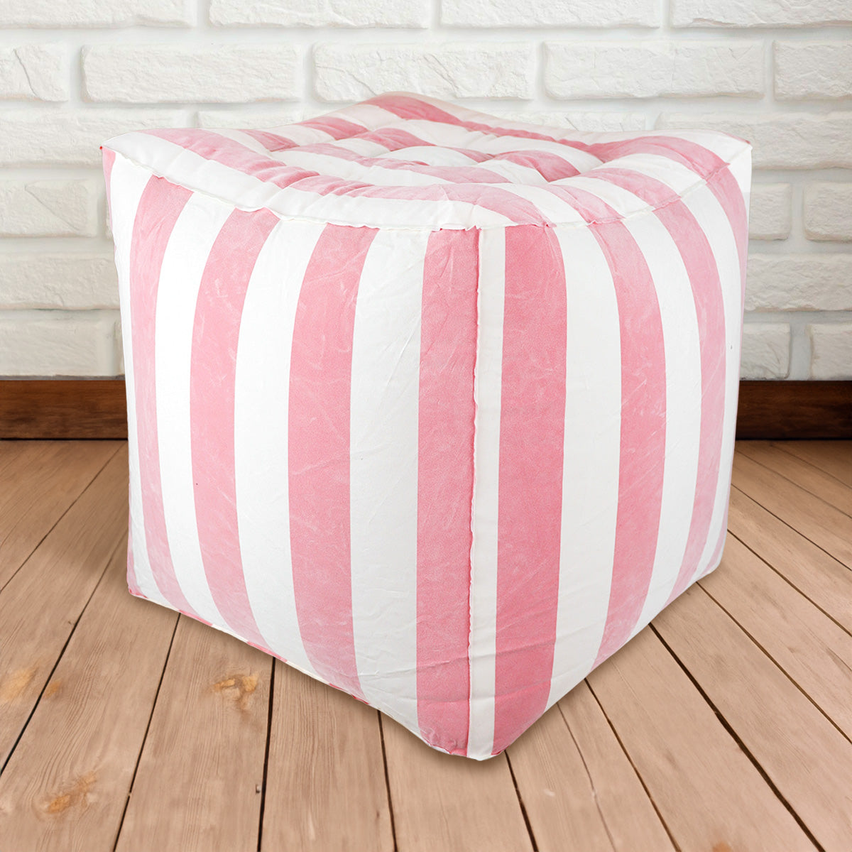Puff Cubo Inflable, Color Rosa y Blanco