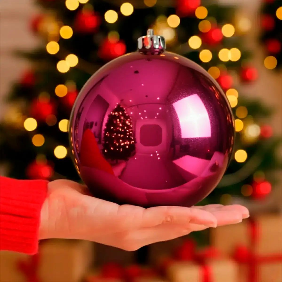 Esfera Jumbo Navideña, Brillante, Color Vino