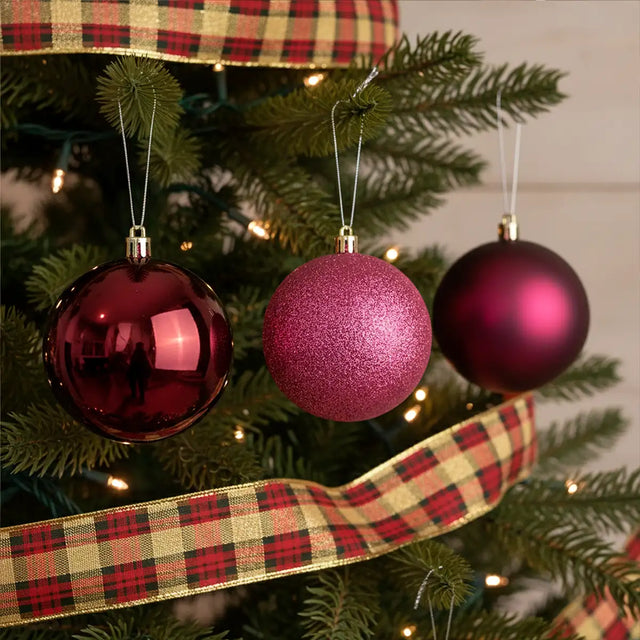 Set de Esferas Navideñas, Color Vino, 3 pzas