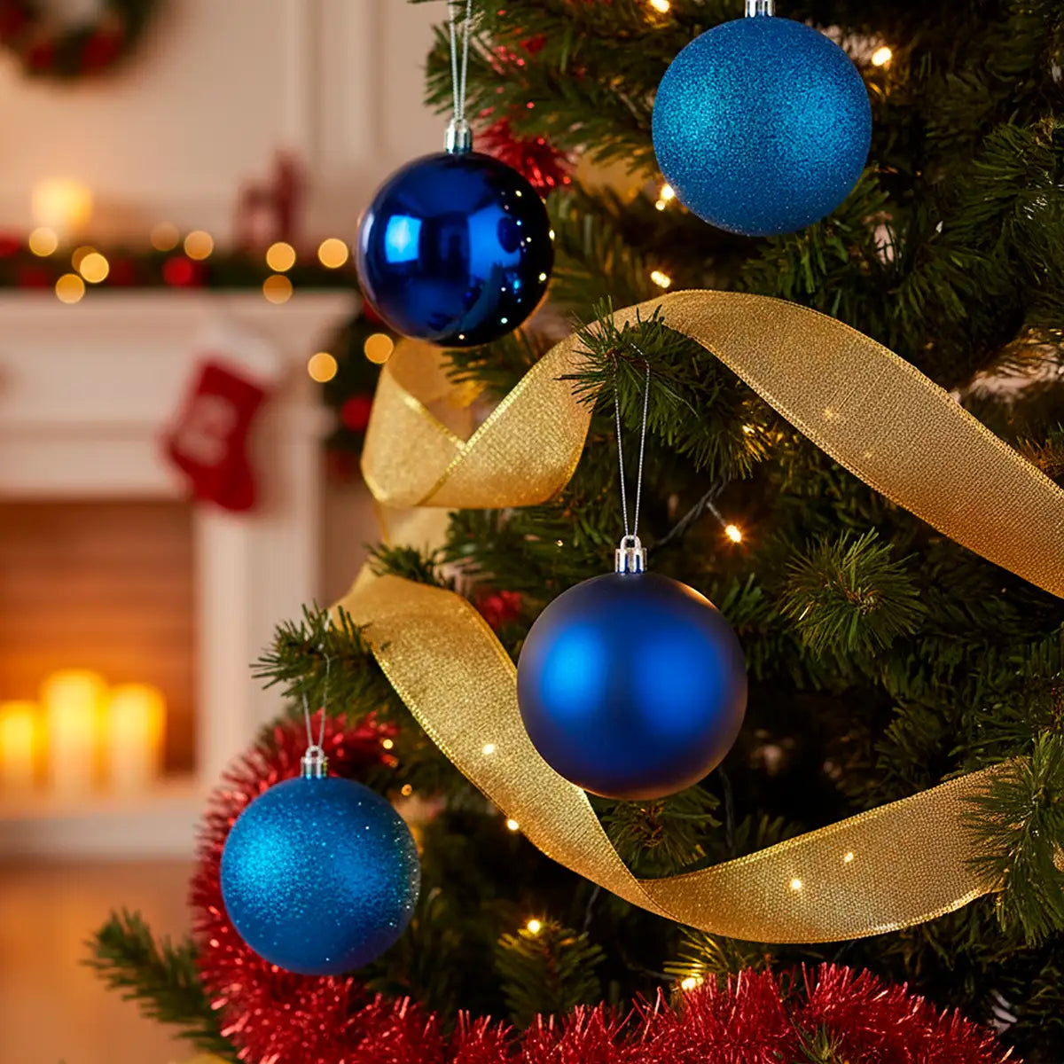 Set de Esferas Navideñas, Color Azul, 4 pzas