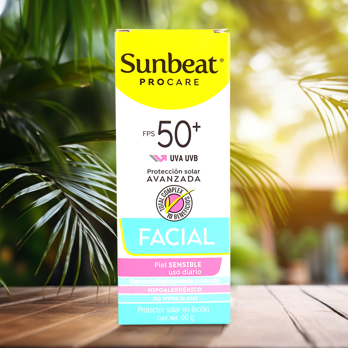 Bloqueador Solar Facial SUNBEAT Piel Sensible FPS 50+, 60 g