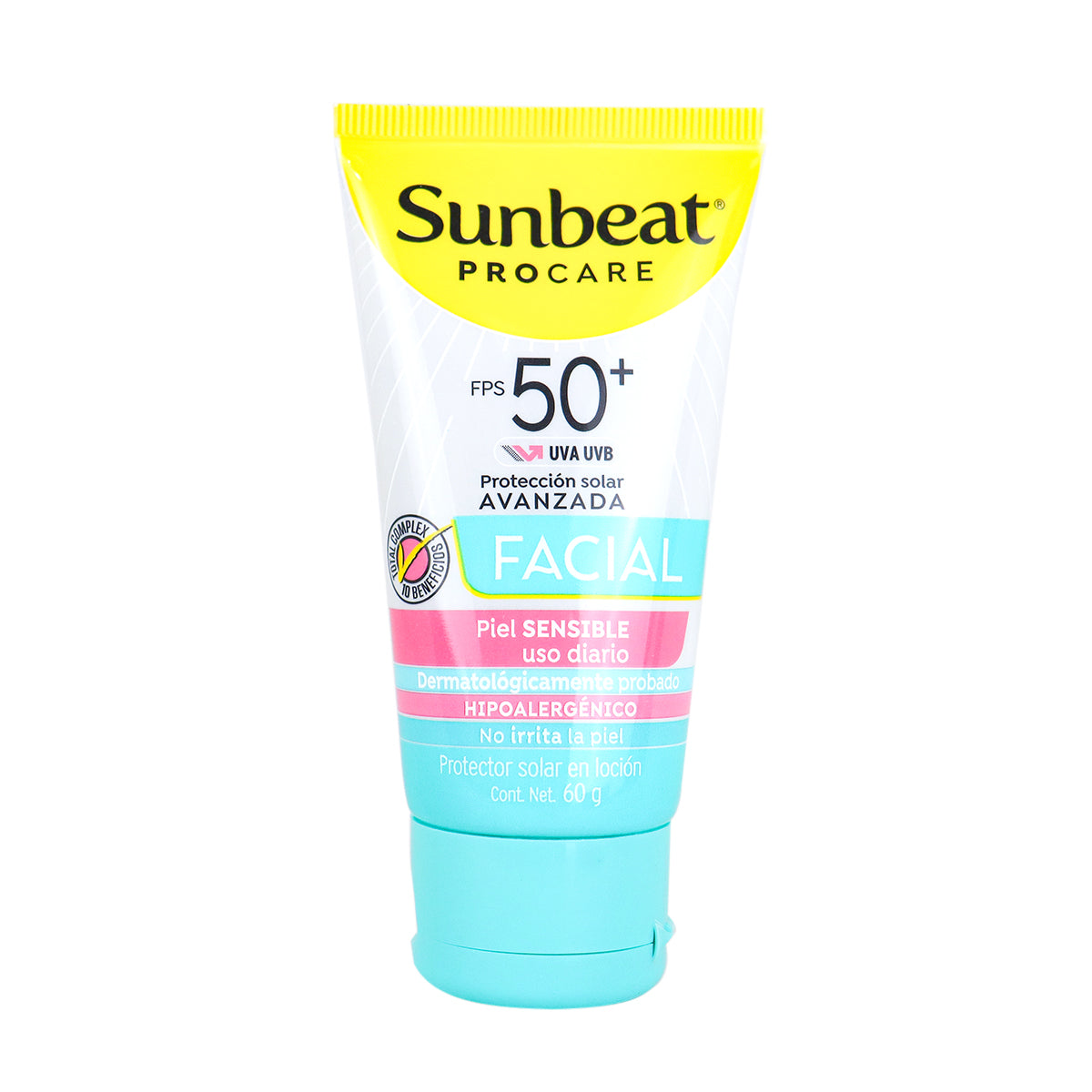 Bloqueador Solar Facial SUNBEAT Piel Sensible FPS 50+, 60 g