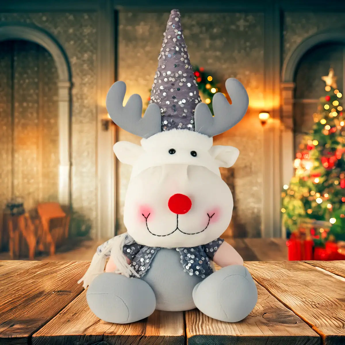 Reno de Peluche, 40 cm, Color Gris