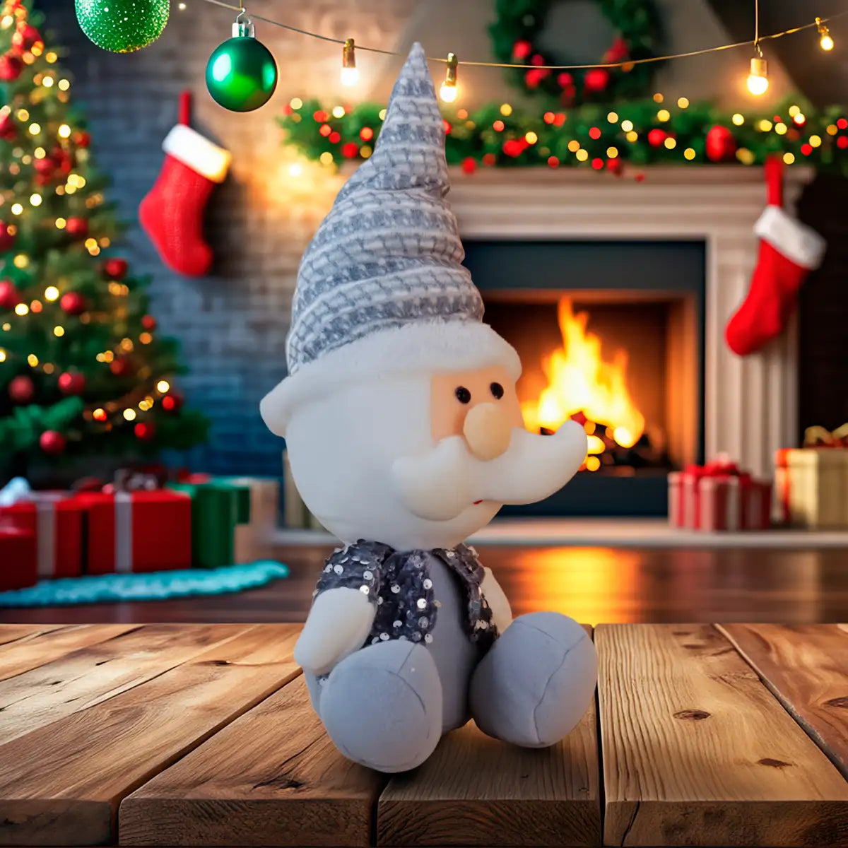 Santa Claus de Peluche, 40 cm, Color Plata