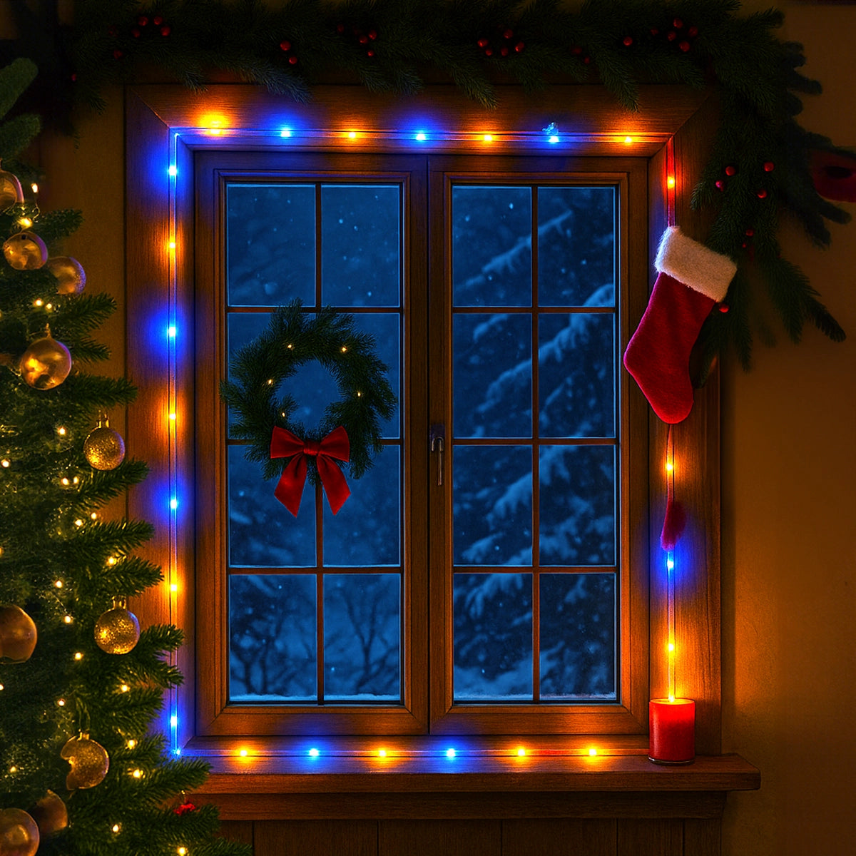 Cable Plano de Luces de Colores Navideñas